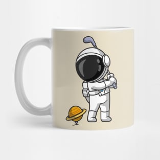 Cute Astronaut Playing Golf Planet Cartoon Mug